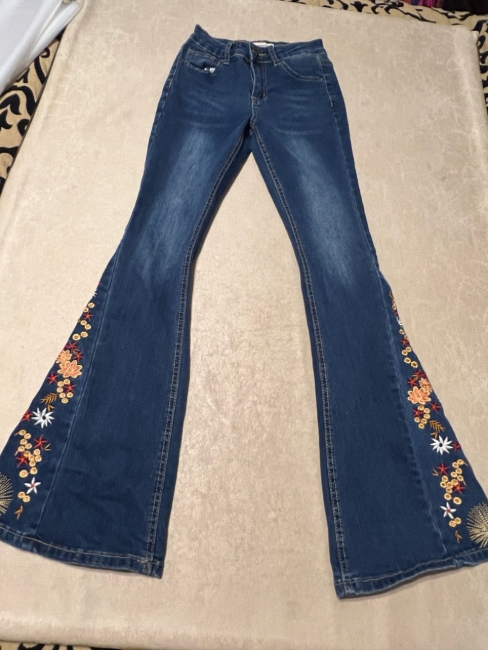 Bamboo Flaare Jeans with Embroidery & Stretch. Junior Size 1